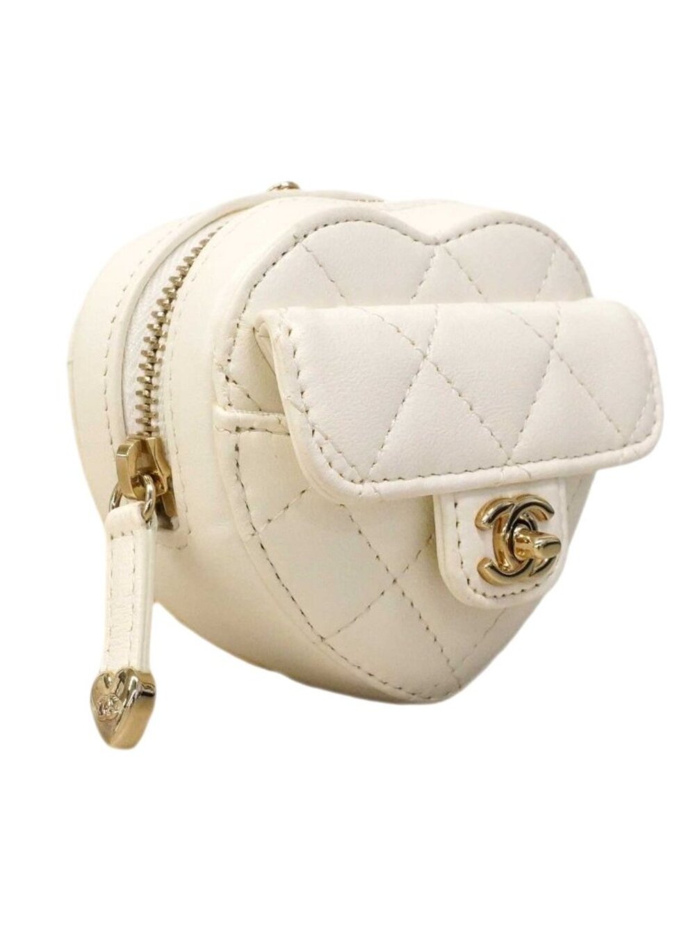Chanel Pouch Quilted Lambskin White Chien Gold - Picture 2 of 10